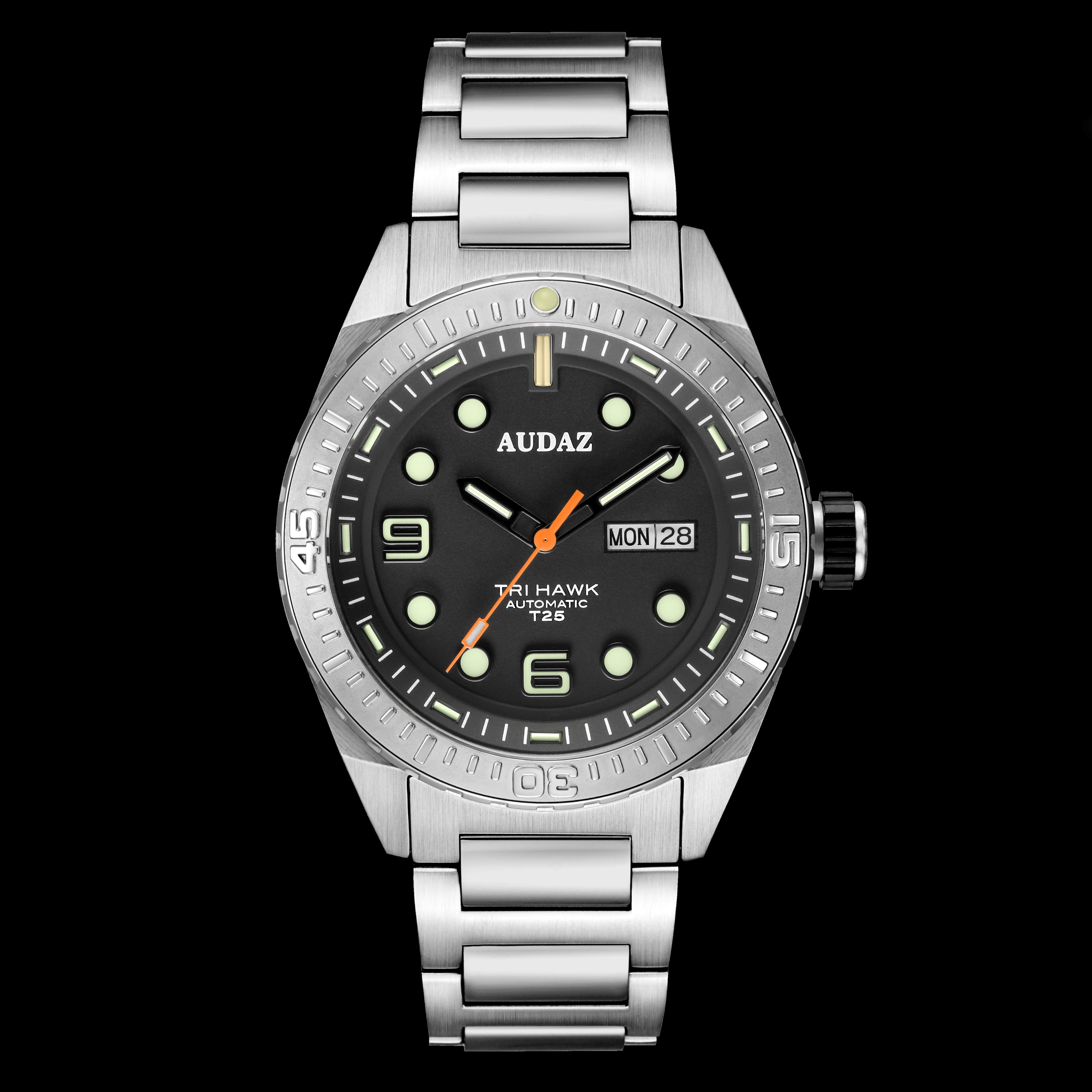 Tri-Hawk Dive Watches I with I - Tritium Lume Automatic Dials Tubes Watches Audaz