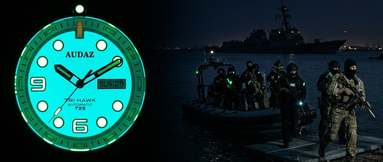 Tri-Hawk Dive Watches I Lume Dials with Tritium Tubes I Automatic